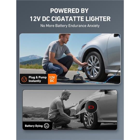 Tire Inflator Portable Air Compressor Air Pump for Car Tires-Powered Auto Pump - Picture 6 of 7